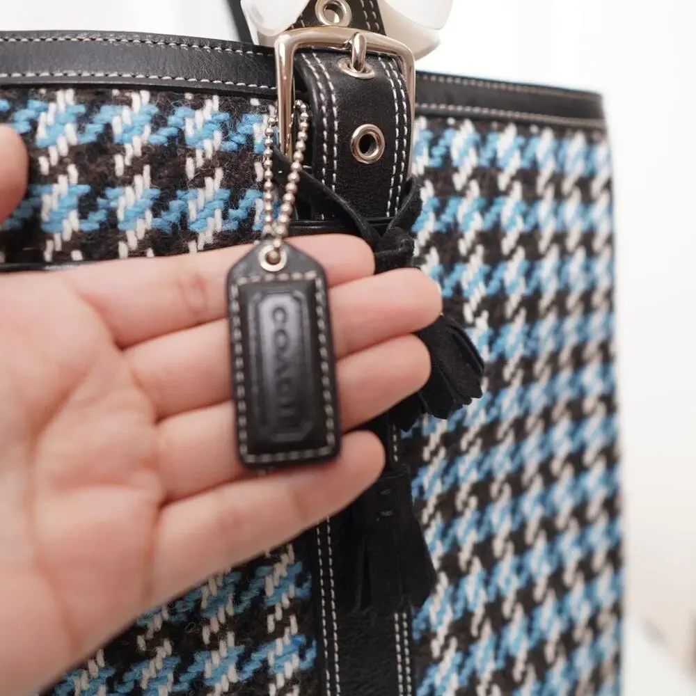 Coach Houndstooth Tote Bag Blue Black